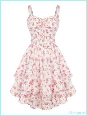 Smocked Floral Sundress with Pockets, Adjustable Spaghetti Straps, Ruffled Hem